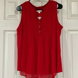 Charter Club sleeveless blouse top red 3 buttons with tag